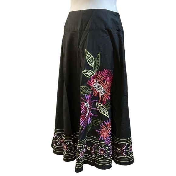 SLB Dresses & Skirts - SLB A Line Embroidered Mid Calf Tea Length Black Skirt Size 4